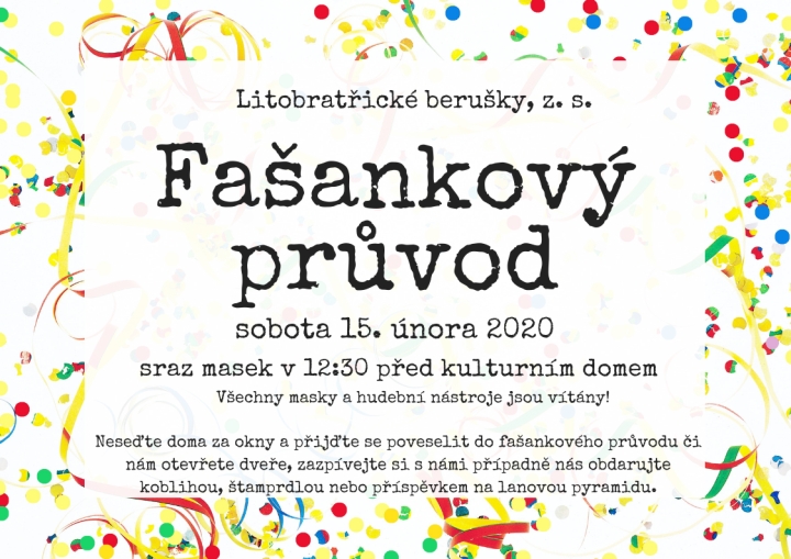 Pozvánka na Fašankový průvod v Litobratřicích 15. 2. 2020