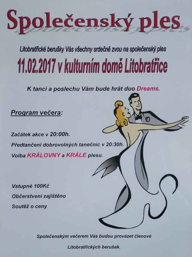 Pozvánka na Společenský ples v Litobratřicích – sobota 11. 2. 2017