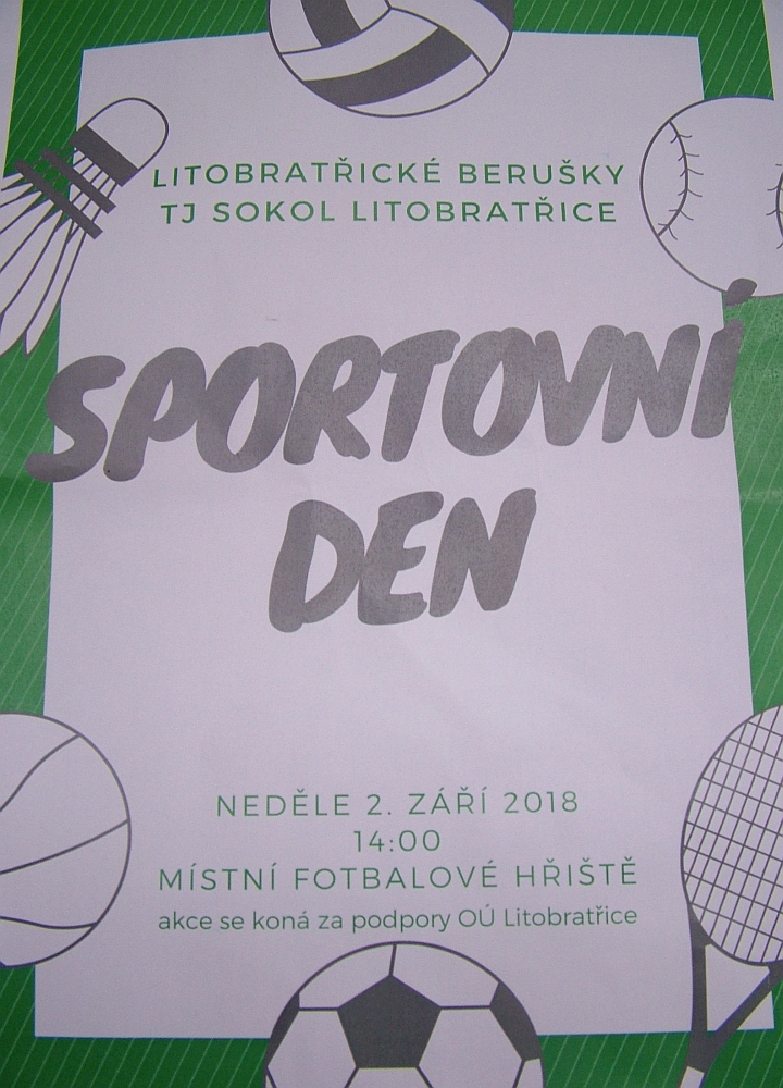 Pozvánka na Sportovní den v Litobratřicích 2. 9. 2018