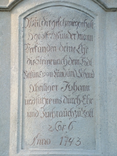 Renovovaná socha sv. Jan Nepomucký v Litobratřicích – nápis